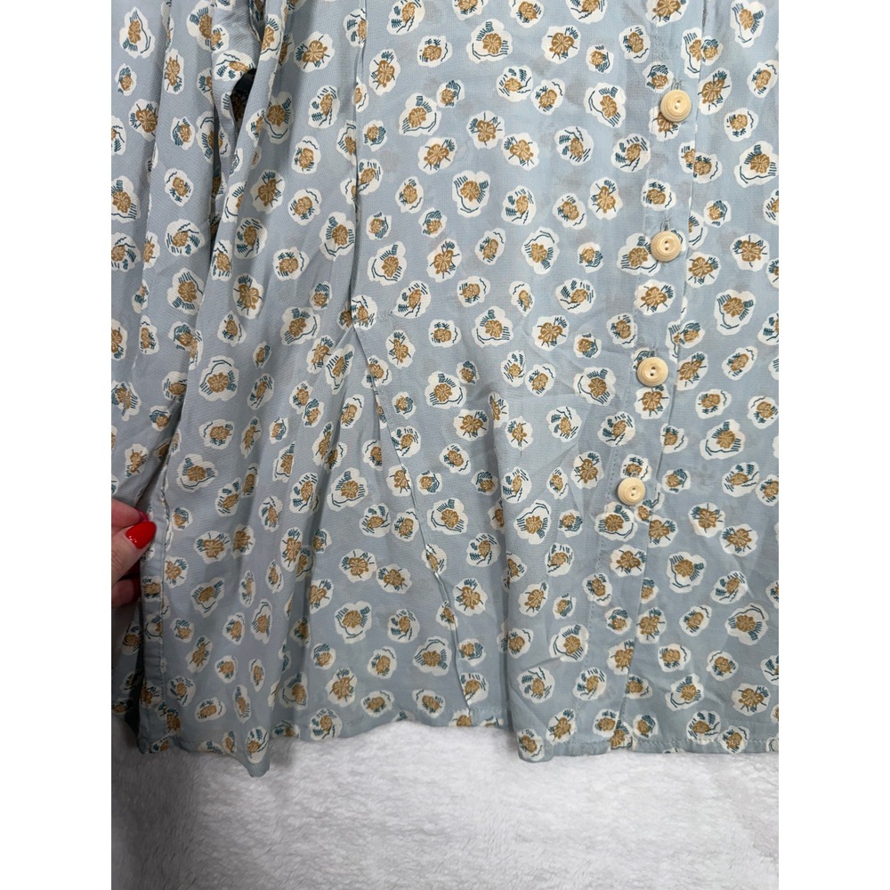 FLAX Medium Button Down Shirt Floral Relaxed Long Sleeve Cottagecore Prairie - Picture 3 of 11